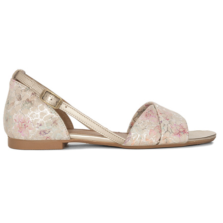 Maciejka Women's Leather Sandals Beige with Flowers