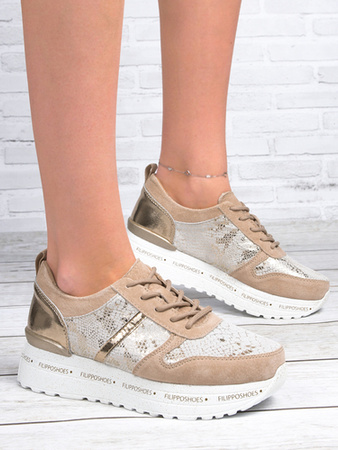 Filippo Beige+Gold women's Sneakers