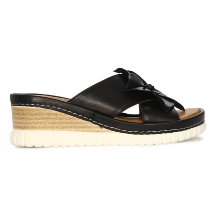 Artiker Women's Leather Platform Flip-Flops Black