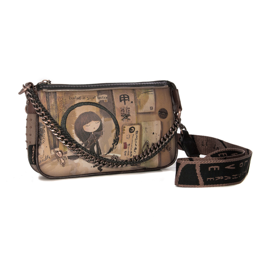 Anekke Shoen Women's Brown Black and Beige Small Bag With Print