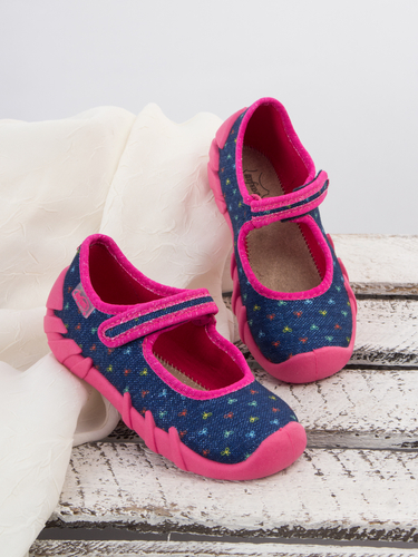 Befado Children's shoes for girls with Velcro Speedy Navy Blue + Pink