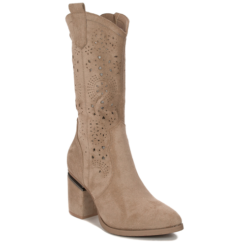 D&A Women's Spring Openwork Heeled Beige Boots