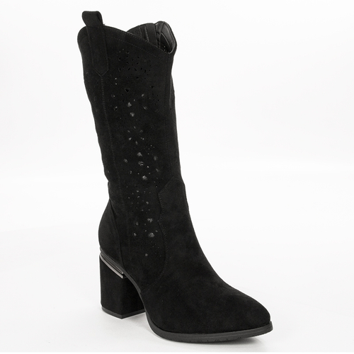 D&A Women's Spring Openwork Heeled Black Boots