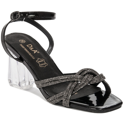 D&A Women's sandals Black with zirconia