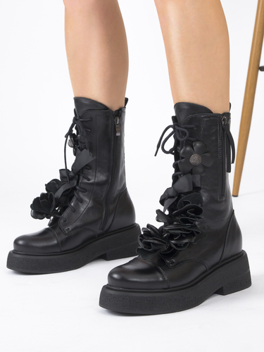 Eksbut Black Leather Platform Warmed Women's Boots