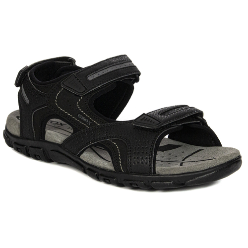 GEOX Men's leather Sandals Black Stone