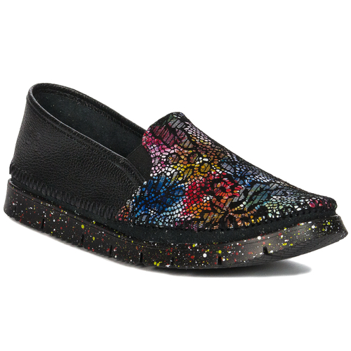 Maciejka 03512-56/00-0 Black + Flowers Flat Shoes