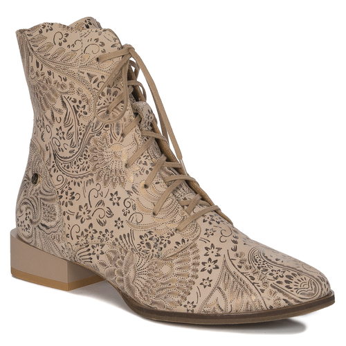 Maciejka Beige + Gold Lace-up Boots