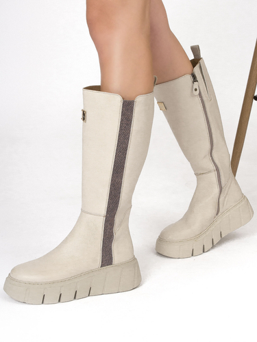 Maciejka Beige Platform Knee-High Boots