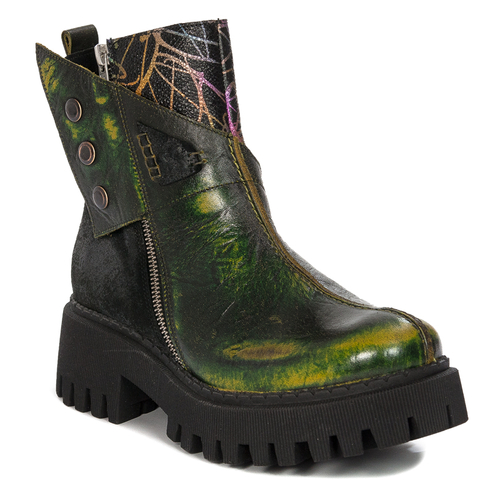 Maciejka Black- Green Lace-Up Boots