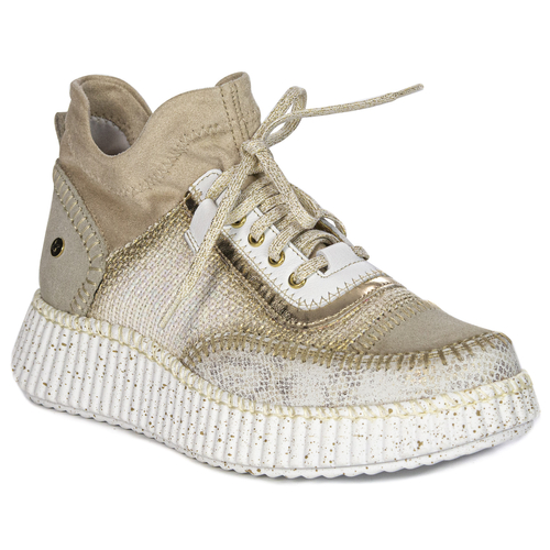 Maciejka Women's Leather Gold+Beige Sneakers