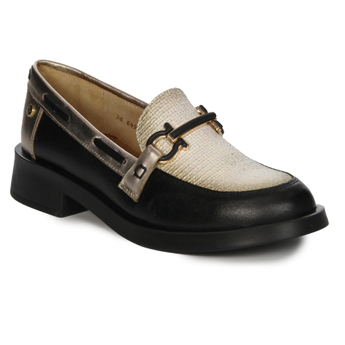 Maciejka Women's half shoes lords leather Black + Gold