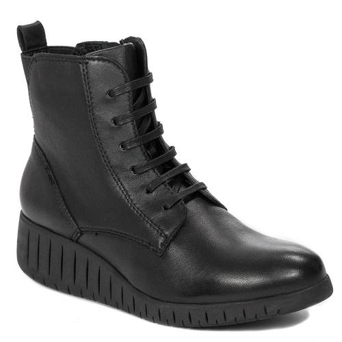 Marco Tozzi Black Comb leather Lace-up Boots