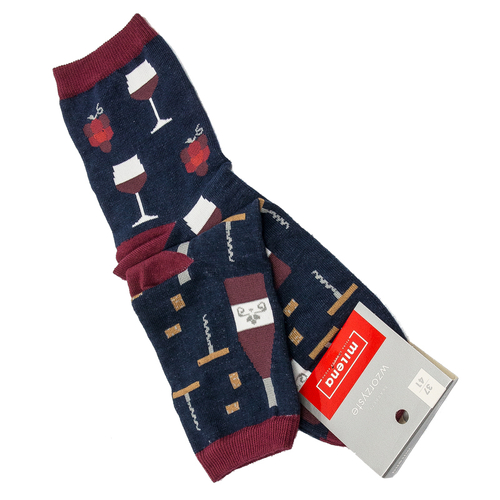 Milena socks patterned navy blue and maroon Wines