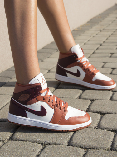 Nike WMNS Air Jordan 1 Mid Dusty Peach Night Maroon - Sail Sneakers