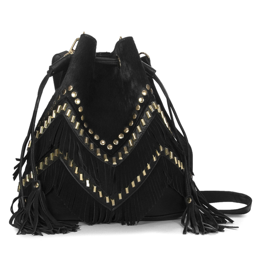 Piti Cuiti Women's Handbag Backpack Black with Tassels