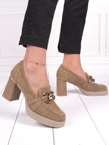 Pumps shoes for women Inofio leather Beige suede