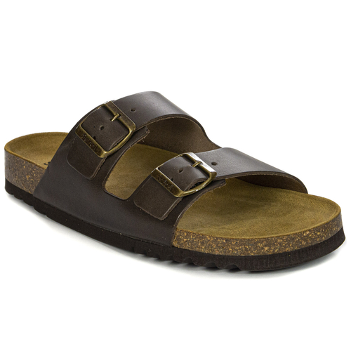 Scholl Men's leather Julien Coffee brown flip-flops