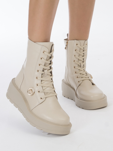 T.Sokolski Leather Women's Beige Platform Boots