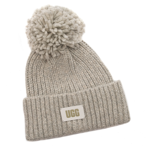 UGG 20165-LGRY W Chunky Rib Knit Beanie W Pom Light Gray