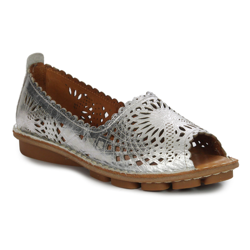 Vacarro Women's openwork leather half shoes silver