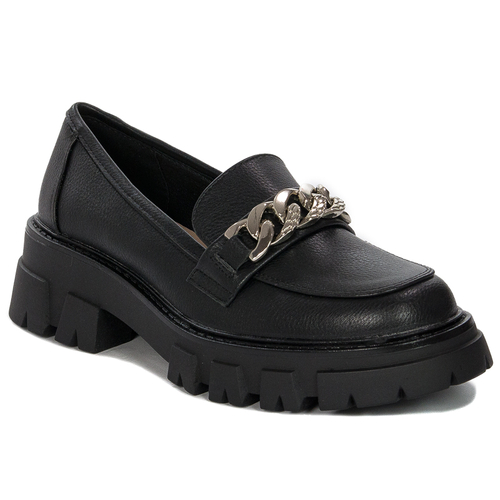 Women's loafers shoes with a chain Sergio Leone Black PU