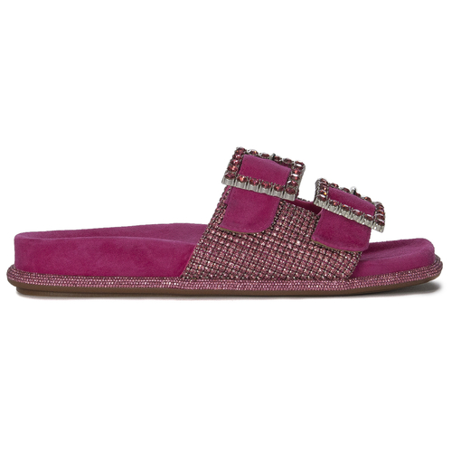 Alma El Pena Women's Suede Fuxia Flip Flops with Zircons