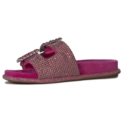 Alma El Pena Women's Suede Fuxia Flip Flops with Zircons