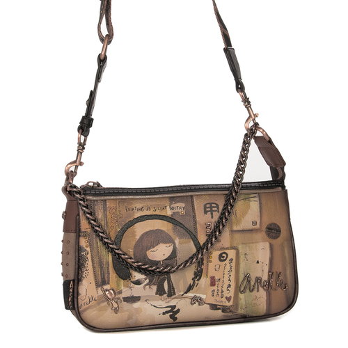 Anekke Shoen Women's Brown Black and Beige Small Bag With Print