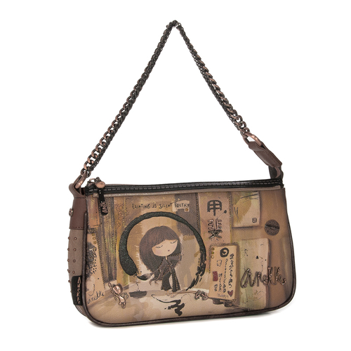 Anekke Shoen Women's Brown Black and Beige Small Bag With Print