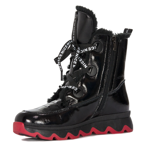 Artiker, leather, lacquered, insulated with a platform Black