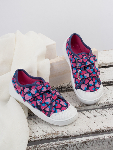 Befado Children's shoes for girls with Velcro Speedy Navy Blue + Pink