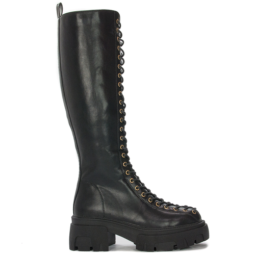 Black women's lace-up boots with platform