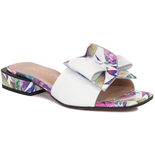 Boccato Women's white leather slippers with flowers