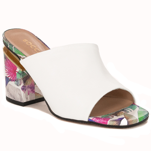 Boccato Women's white leather slippers with flowers