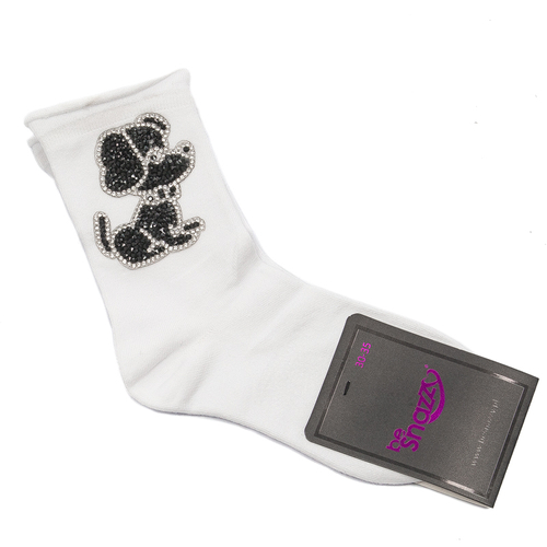Children's socks Be Snazzy SK-52 White Black Dog Sequins