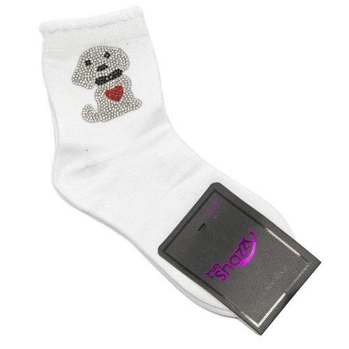 Children's socks Be Snazzy SK-52 White Dog with Heart Sequins