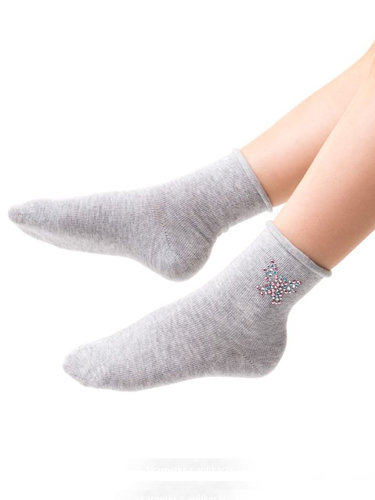 Children's socks for girls Steven Cotton Candy art.066 Grey Butterfly