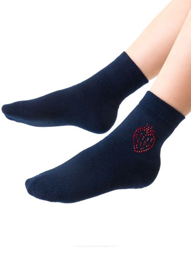 Children's socks for girls Steven Cotton Candy art.066 Navy Blue Strawberry