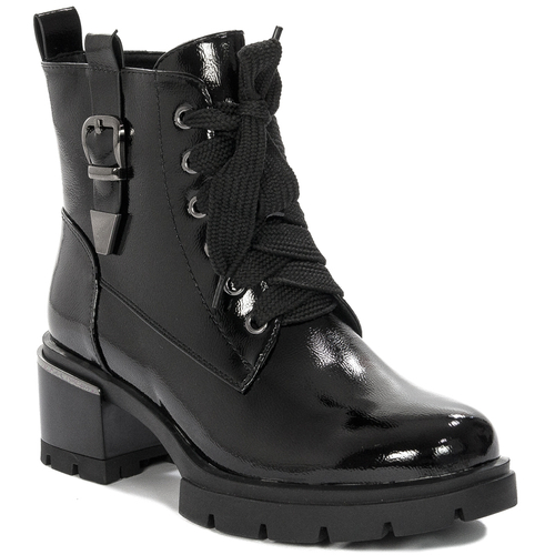 D&A Women's Ankle Boots Black Lacquered