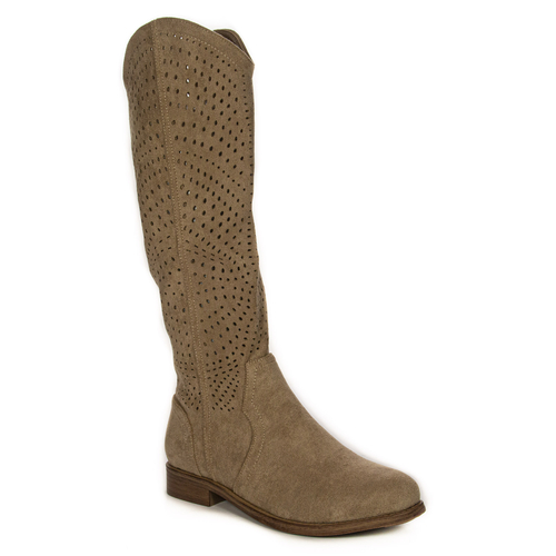 D&A Women's spring openwork flat beige boots