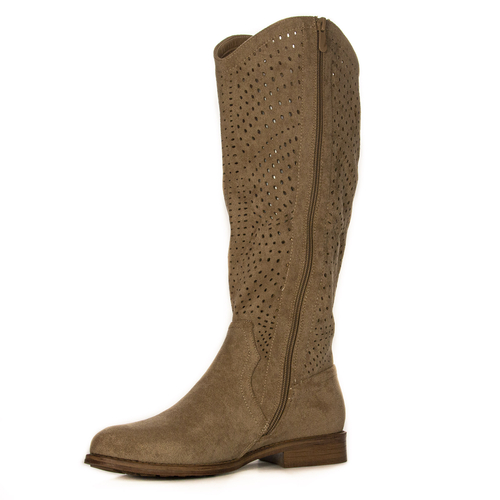 D&A Women's spring openwork flat beige boots