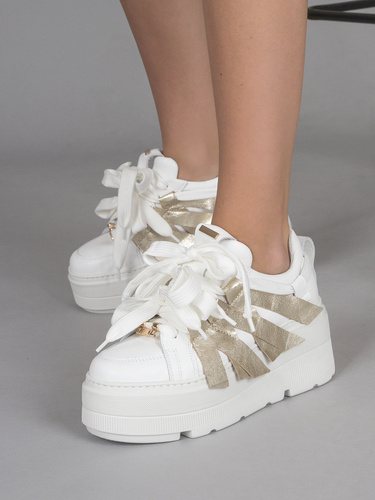 Eksbut White + Gold Leather platform Sneakers