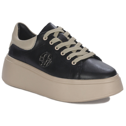 Filippo Black Beige Leather Sneakers