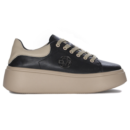 Filippo Black Beige Leather Sneakers