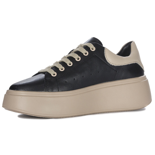 Filippo Black Beige Leather Sneakers