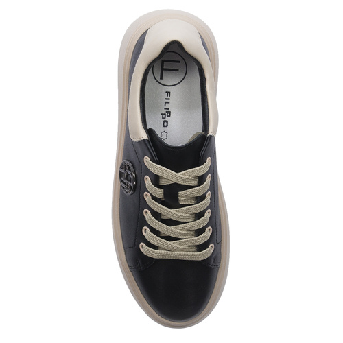 Filippo Black Beige Leather Sneakers