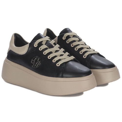 Filippo Black Beige Leather Sneakers