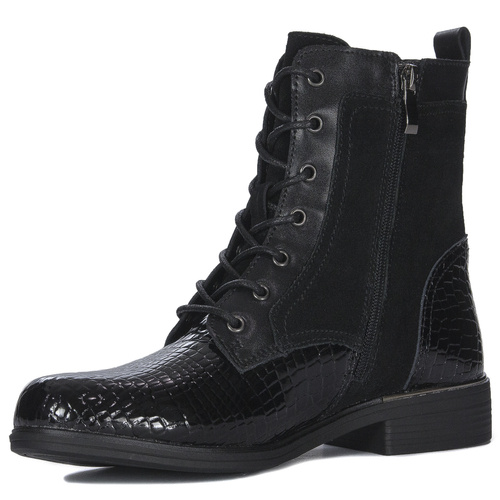 Filippo Black Croco Women's Leather Warmed Boots