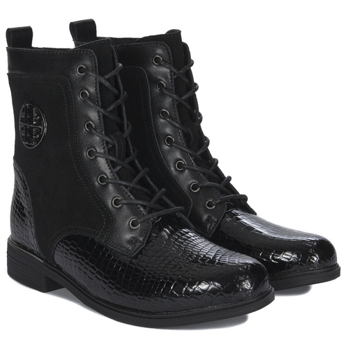 Filippo Black Croco Women's Leather Warmed Boots